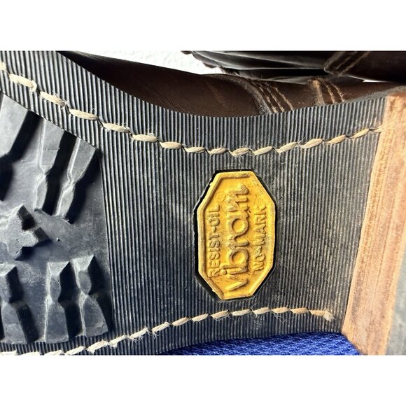Vintage Bronw Leather Logging Boots Vibram Sole Packer Style Size 10D 1970s main image 9